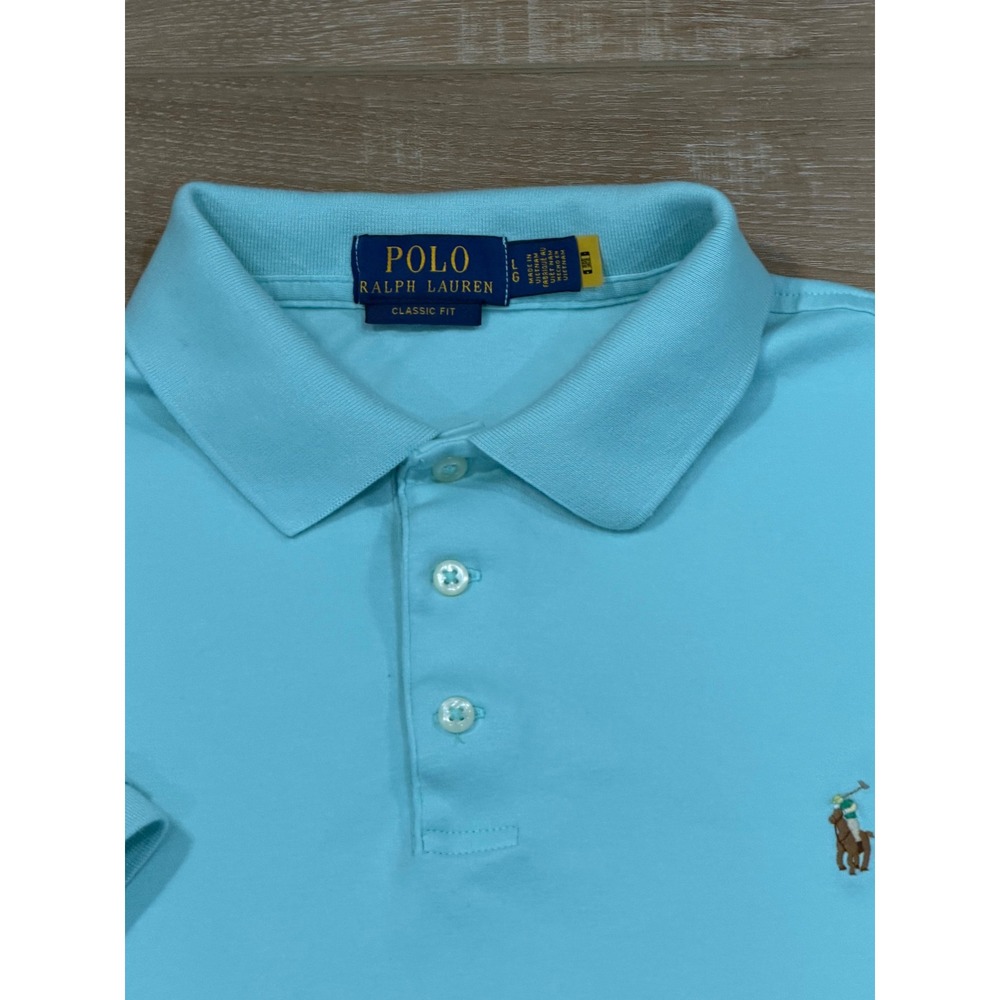 Polo Ralph Lauren Mens Classic Fit Short Sleeve Polo Shirt Aqua Blue Large L - Picture 4 of 7